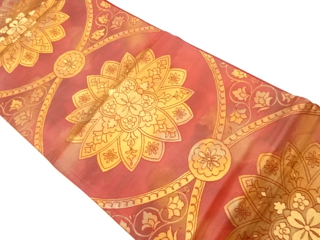 変わり華紋に花唐草模様織出し袋帯